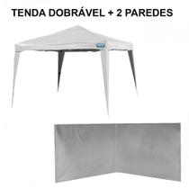 Kit Tenda Gazebo Dobravel 3m X 3m Base e Topo + 2 Paredes Brancas Sem Janela