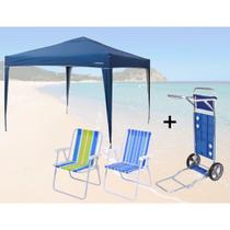 Kit Tenda Gazebo Dobravel 3x3m + Carrinho de Praia + 2 Cadeiras de Praia