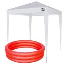 Kit Tenda Gazebo Praia 2X2m Branca + Piscina Inflável 140Lts