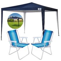 Kit Tenda Gazebo Praia 3x3 M Oxford Azul + Duas Cadeiras de Aluminio Mor