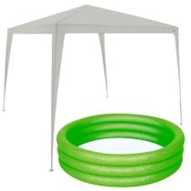 Kit Tenda Gazebo Praia 3x3m Branca + Piscina Inflável 140Lts