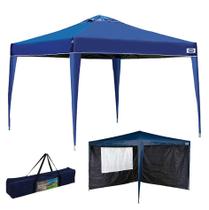 Kit Tenda Gazebo X-flex 3x3 m Articulado + Conjunto 2 Paredes Azul - Mor Kit Tenda Gazebo X-flex 3x3 m Articulado + Conjunto 2 Paredes Azul - Mor