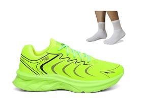 Kit Tênis Academia Verde Masculino Leve Confortável + Meia Algodão