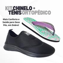 Kit Tênis Adulto Feminino e Masculino e Chinelo Ortopédico Massageador Confortável