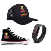 Kit Tênis Boné E Relógio Naruto Lançamento