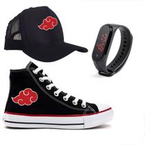 Kit Tênis Boné Relógio Do Naruto Nuvem Adulto Infantil