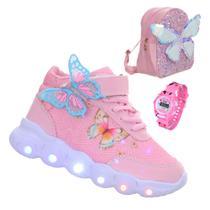 Kit Tenis Botinha Infantil Menina Borboleta Com Luzinha Led + Mochila e Relogio Kit Tenis Botinha Infantil Menina Borboleta Com Luzinha Led + Mochila e Relogio