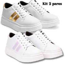 Kit Tenis Branco Feminino Cano Medio Com Sola Plataforma.