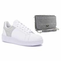 Kit Tênis Branco Feminino e Bolsa Balada Casual Kit Tênis Branco Feminino e Bolsa Balada Casual