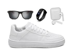 Kit Tênis Branco Masculino Academia Leve + Óculos + Relógio + Fone
