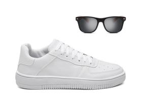 Kit Tênis Branco Masculino Casual Streetwear Academia + Óculos De Sol