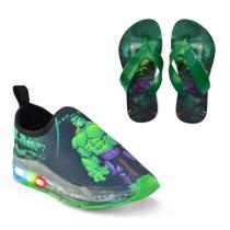 Kit Tenis Calcefacil Infantil LED Masculino Hulk +Chinelo