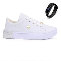 Kit Tênis Casual Com Relógio Sapatinho Feminino Escolar Versátil Infantil