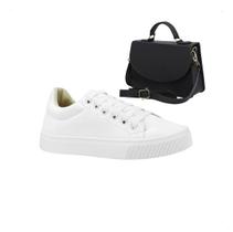 Kit Tênis Casual Feminino Confortável Com Mini Bag Preta