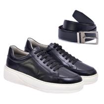 Kit Tênis Casual Ferrara 100% Couro Legítimo+ Cinto