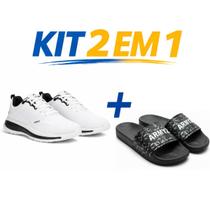 Kit tenis casual masculino e feminino super leve confortavel treino fitness academia mais chinelo slide resistente macio moderno
