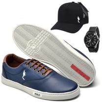 Kit Tênis Casual Masculino Relógio e Boné Dia a Dia Conforto