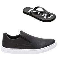 Kit Tênis Casual Masculino Slip On Elástico Conforto Chinelo Kit Tênis Casual Masculino Slip On Elástico Conforto Chinelo