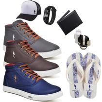 Kit Tênis Casual + Relógio + Carteira + Chinelo + Acessórios - Polo Blu