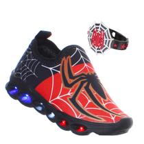 Kit Tenis com Luz de Led Pisca do Aranha Infantil Masculino com Pulseira Kit Tenis com Luz de Led Pisca do Aranha Infantil Masculino com Pulseira