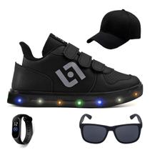 Kit Tenis de LED Infantil Casual Light Bone Oculos e Relogio
