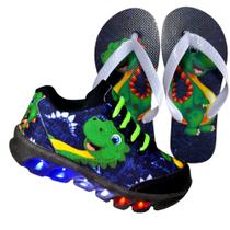 Kit Tênis De Led Infantil Menino Masculino Dinossauro + Chinelo