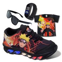 Kit Tênis De Led Infantil Menino Masculino Naruto + Camisa + Relógio + Óculos - Kids