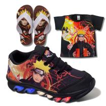 Kit Tênis De Led Infantil Menino Masculino Naruto + Chinelo + Camisa