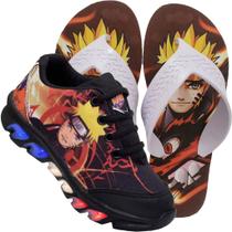 Kit Tênis De Led Infantil Menino Masculino Naruto + Chinelo Kit Tênis De Led Infantil Menino Masculino Naruto + Chinelo