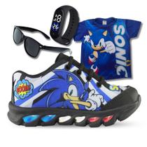 Kit Tênis De Led Infantil Menino Masculino Sonic Boom + Camisa + Relógio + Óculos