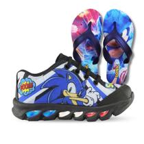 Kit Tênis De Led Infantil Menino Masculino Sonic Boom + Chinelo Kit Tênis De Led Infantil Menino Masculino Sonic Boom + Chinelo