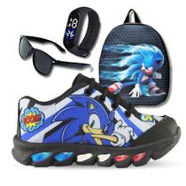 Kit Tênis De Led Infantil Menino Masculino Sonic Boom + Mochila + Relógio + Óculos