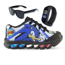 Kit Tênis De Led Infantil Menino Masculino Sonic Boom + Relógio + Óculos