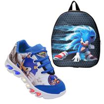 Kit Tênis De Led Infantil Menino Masculino Sonic + Mochila