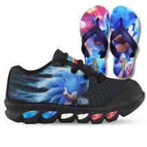 Kit Tênis De Led Infantil Menino Masculino Sonic Preto + Chinelo Kit Tênis De Led Infantil Menino Masculino Sonic Preto + Chinelo