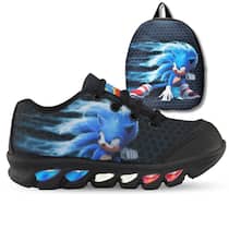 Kit Tênis De Led Infantil Menino Masculino Sonic Preto + Mochila Kit Tênis De Led Infantil Menino Masculino Sonic Preto + Mochila
