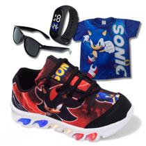 Kit Tênis De Led Infantil Menino Masculino Sonic Shadow+ Camisa + Relógio + Óculos Kit Tênis De Led Infantil Menino Masculino Sonic Shadow+ Camisa + Relógio + Óculos