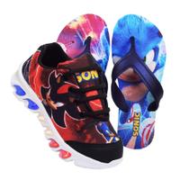 Kit Tênis De Led Infantil Menino Masculino Sonic Shadow + Chinelo