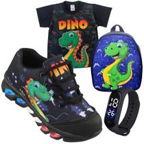 kit Tenis de led infantil meninos Ledstar dinossauro luzinhas desenhos mais mochila camisa e relogio kit Tenis de led infantil meninos Ledstar dinossauro luzinhas desenhos mais mochila camisa e relogio