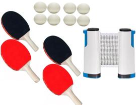 Kit Tenis De Mesa 4 Raquetes 8 Bolinhas Ping Pong E Rede