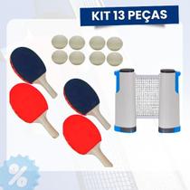 Kit Tenis De Mesa 4 Raquetes 8 Bolinhas Ping Pong E Rede