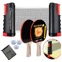 Kit Tenis de Mesa Gold Sports Gold Pro 2 Raquetes 3 Bolas 3 Estrelas Suporte com Rede Retrátil