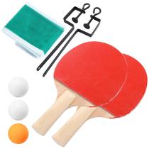 Kit Tênis de Mesa Ping Pong 2 Raquetes + 3 Bolas + 2 Suportes + Rede Profissional Madeira MDF