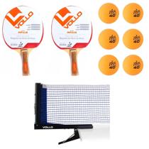 Kit Tenis de Mesa Ping Pong 2 Raquetes Impulse + 6 Bolas 1 Estrela + Rede C/Suporte Alicate - Vollo
