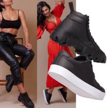 Kit Tênis E Bota Feminina Para Um Guarda-Roupa Versátil, 1 Coturno Preto + 1 Tenis Casual Preto Com Sola Antiderrapante. Kit Tênis E Bota Feminina Para Um Guarda-Roupa Versátil, 1 Coturno Preto + 1 Tenis Casual Preto Com Sola Antiderrapante.