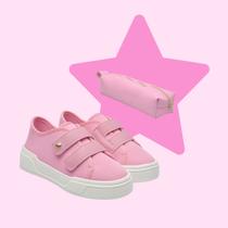 Kit Tênis e Estojo Feminino Infantil tiras autocolantes Duplo Escolar Confortável Barato