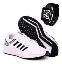 Kit Tenis Esportivo Confortavel Casual Dia a Dia Lançamento Relógio Digital Moderno Versatil