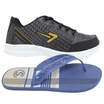 Kit Tenis Esportivo E Chinelo Tamanho Especial Masculino Confortavel Moderno Estiloso Antiderrapante