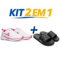 Kit Tênis Esportivo Feminino Academia Caminhada Leve mais Chinelo Slide Confortável Macio Moderno