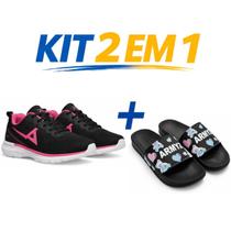 Kit Tênis Esportivo Feminino Academia Caminhada Leve mais Chinelo Slide Confortável Macio Moderno